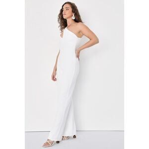 Lulus Chic Credentials Ivory Sleeveless Asymmetrical Wide-leg Jumpsuit White